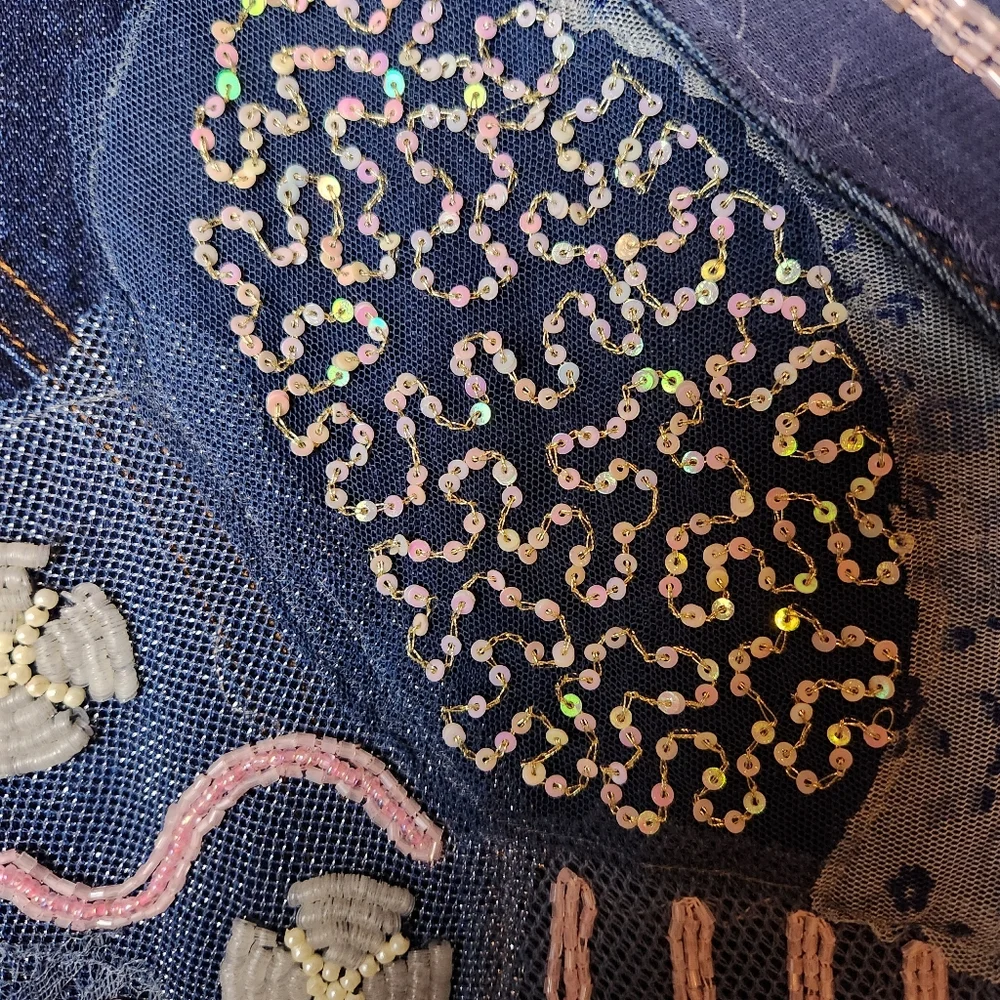 💎 DANIEL K Embellished Denim Jacket Sequins L 🎨 - Picture 4 of 8